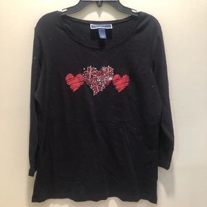 Karen Scott jewel heart 3/4 sleeve black top